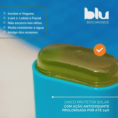 Protetor Solar Facial e Labial BLU Biochronos FPS 40 Incolor 15g - Foto 3