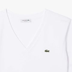 Camiseta de Algodão com Gola V e Caimento Relaxado Lacoste Feminina - Foto 1