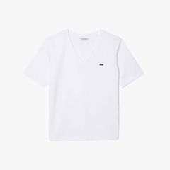 Camiseta de Algodão com Gola V e Caimento Relaxado Lacoste Feminina - Foto 2