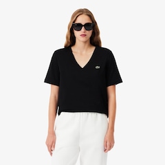 Camiseta de Algodão com Gola V e Caimento Relaxado Lacoste Feminina - Foto 1
