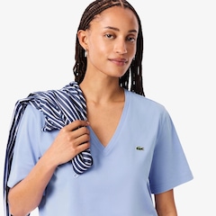Camiseta de Algodão com Gola V e Caimento Relaxado Lacoste Feminina - Foto 2