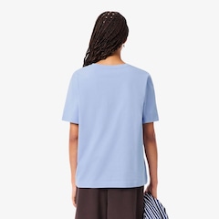 Camiseta de Algodão com Gola V e Caimento Relaxado Lacoste Feminina - Foto 3