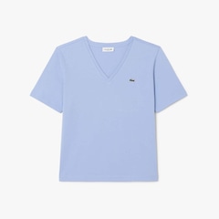 Camiseta de Algodão com Gola V e Caimento Relaxado Lacoste Feminina - Foto 4