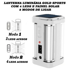 Lanterna Gold Sports Eco Led Portátil Grande Camping Solar Portátil de 4 Led Recarregável - Foto 3