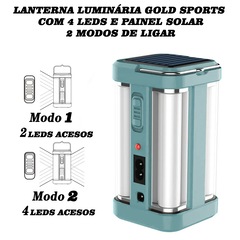 Lanterna Gold Sports Eco Led Portátil Grande Camping Solar Portátil de 4 Led Recarregável - Foto 3