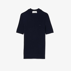 Suéter de malha canelada de lã merino de mangas curtas Lacoste Feminino - Foto 4