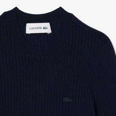 Suéter de malha canelada de lã merino de mangas curtas Lacoste Feminino - Foto 5