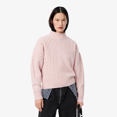 Suéter de Lã de Gola Alta com Efeito Patchwork Lacoste Feminino - Foto 1