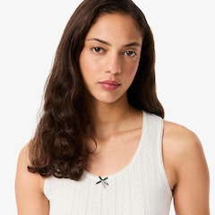 Camiseta Regata de algodão de malha Pointelle slim fit Lacoste Feminina - Foto 2