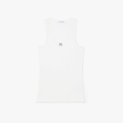 Camiseta Regata de algodão de malha Pointelle slim fit Lacoste Feminina - Foto 4
