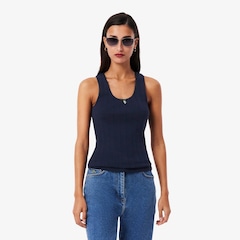 Camiseta Regata de algodão de malha Pointelle slim fit Lacoste Feminina - Foto 1