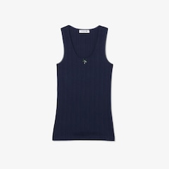 Camiseta Regata de algodão de malha Pointelle slim fit Lacoste Feminina - Foto 4