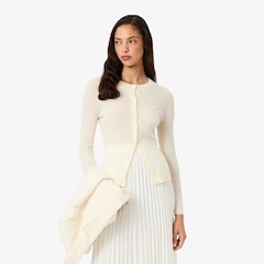 Cardigan de lã Merino de malha canelada Lacoste Feminina - Foto 1