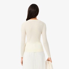 Cardigan de lã Merino de malha canelada Lacoste Feminina - Foto 3