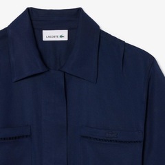 Vestido-Camisa Fluido de Mistura de Linho Lacoste Feminino - Foto 5