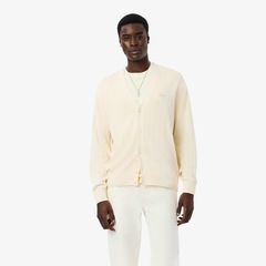 Cardigã em Malha Canelada de Algodão com Mistura de Fibras Lacoste Masculina - Foto 1