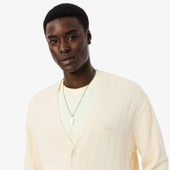 Cardigã em Malha Canelada de Algodão com Mistura de Fibras Lacoste Masculina - Foto 2