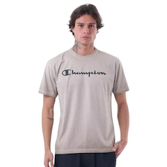 Camiseta Champion Stone Script Dark Khaki Masculina - Foto 1