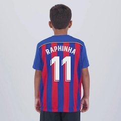 Camisa do Barcelona Listrada 11 Raphinha Infantil - Foto 1