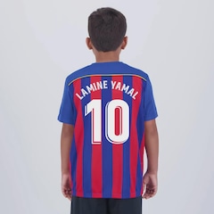 Camisa do Barcelona Listrada 10 Lamine Yamal Infantil - Foto 1