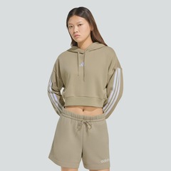 Blusão Moletom Feminino 3 Stripes Cropped com Capuz adidas - Foto 1