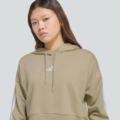 Blusão Moletom Feminino 3 Stripes Cropped com Capuz adidas - Foto 4