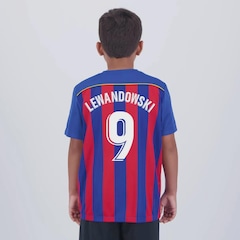 Camisa do Barcelona Listrada 9 Lewandowski FutFanatics Infantil - Foto 1