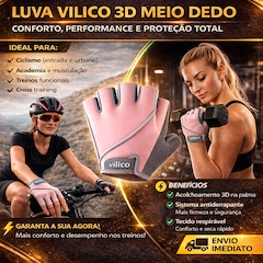 Luvas Esportiva Gold Sports Vilico Gel Meio Dedos Anti Slip Com Silicone e Respirável - Foto 3