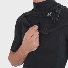 Long John Hurley Advantage Masculino Manga Curta Chest Zip Black Importado - 2/2mm - Foto 3