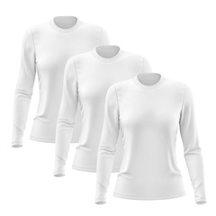 Kit 3 Camisetas Manga Longa Dry Lisa Treino Feminina - Foto 1
