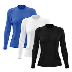 Kit 3 Camisetas Manga Longa Dry Lisa Treino Feminina - Foto 1