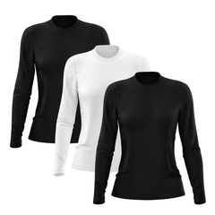 Kit 3 Camisetas Manga Longa Dry Lisa Treino Feminina - Foto 1