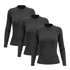 Kit 3 Camisetas Manga Longa Dry Lisa Treino Feminina - Foto 1