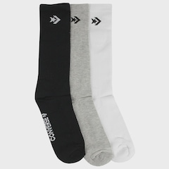Kit com 3 Pares de Meia Cano Alto Converse Skate Black White Grey - Unissex - Foto 4