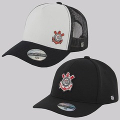 Kit Corinthians 2 Bonés Aba Curva FutFanatics Unissex - Foto 1