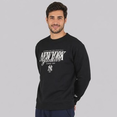 Blusão de Moletom New Era New York Yankees MLB Script GRPHC Crew Masculino - Foto 2