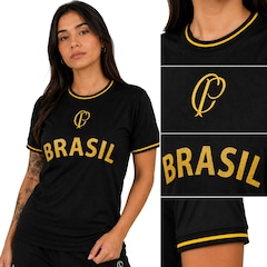 Camisa do Corinthians Especial Brasil Gold Coimbra - Feminina - Foto 3