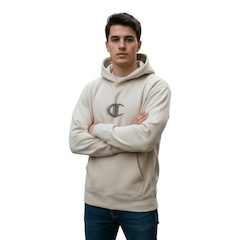Moletom Masculino Champion Tech Hoodie Motion Logo Autumn Bege - Foto 3