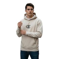 Moletom Masculino Champion Tech Hoodie Motion Logo Autumn Bege - Foto 4