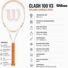 Raquete de Tênis Wilson Clash 100 V3 Roland Garros 2026 - Foto 7