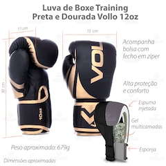 Kit Luva 12oz Boxe Muay Thai Dourado + Protetor Bucal Luta Vollo - Foto 4