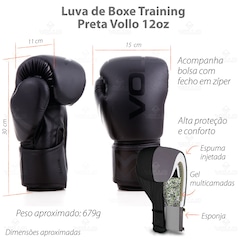 Kit Boxe Luva 12Oz Preto + Protetor Bucal + Bandagem Azul Vollo - Foto 4