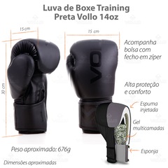 Kit Luva 14oz Boxe Muay Thai Preto + Protetor Bucal MMA Luta Vollo - Foto 4