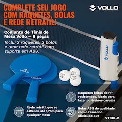 Kit Tênis de Mesa Ping Pong 2 Raquetes 3 Bolas e Rede Retrátil Vollo - Foto 5