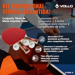 Kit Profissional Tênis de Mesa Ping Pong 2 Raquetes Impulse ITTF e 3 Bolas Vollo - Foto 5