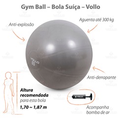 Bola Suíça para Pilates e Yoga Gym Ball com Bomba Vollo - 65cm - Foto 7