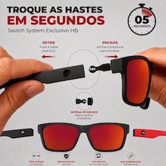 Óculos de Sol HB Happy Matte Black Espelhado + Hastes Red - Foto 4