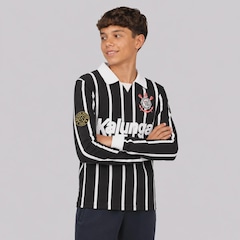 Camisa do Corinthians Retrô Kalunga Manga Longa Infantil - Foto 3