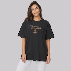 Camiseta do Corinthians Fé Paixão e Loucura Oversized Feminina - Foto 1