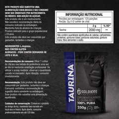 L-Taurina 250g 100% Pura Importada Soldiers Nutrition - Foto 7